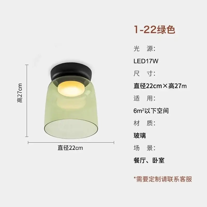 Modern amber glass led ceiling light with sleek translucent green glass and warm yellow illumination for living room