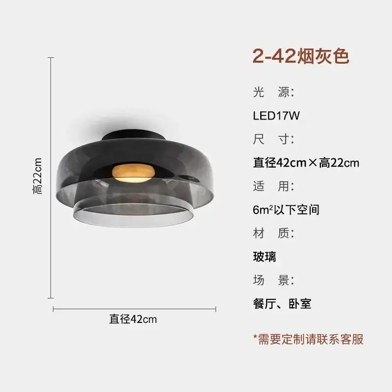Modern amber glass led ceiling light with a sleek layered smoked glass design for living room illumination