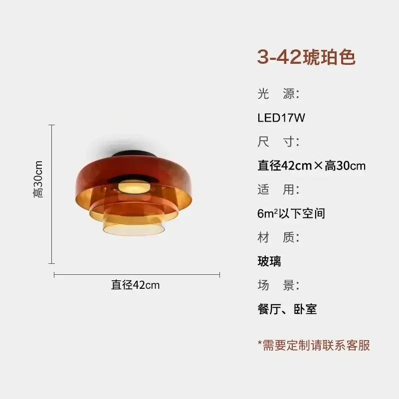 Modern amber glass led ceiling light with tiered concentric circular rings for living room ceiling light