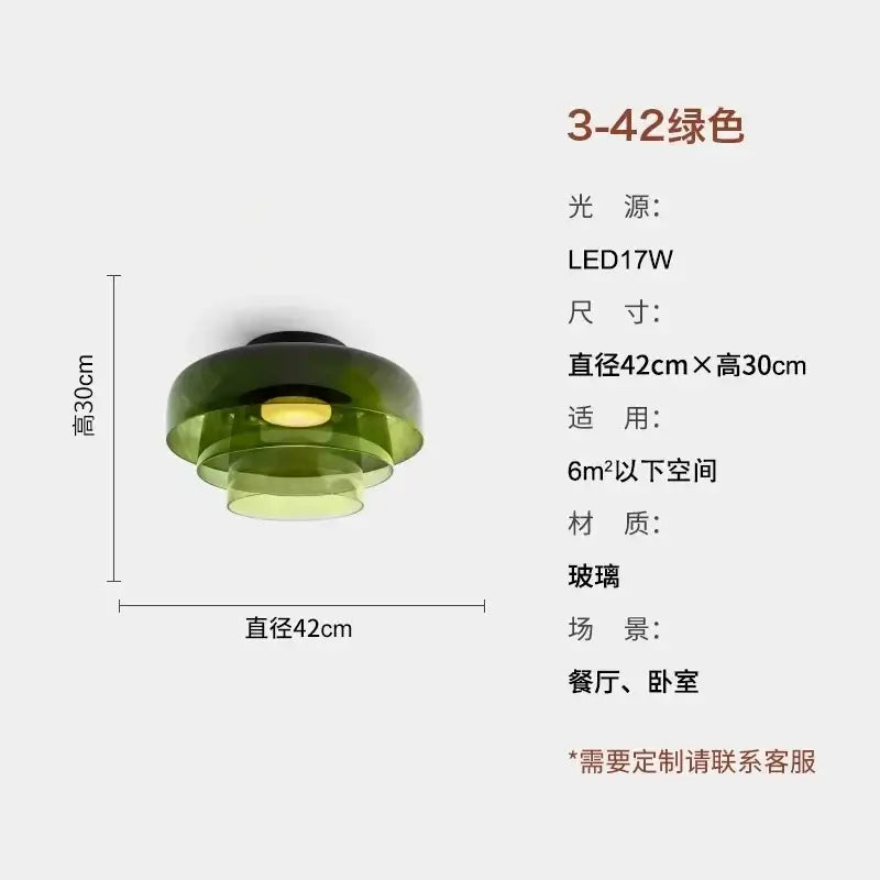 Modern amber glass led ceiling light with tiered green glass design and warm led bulb for living room ceiling light