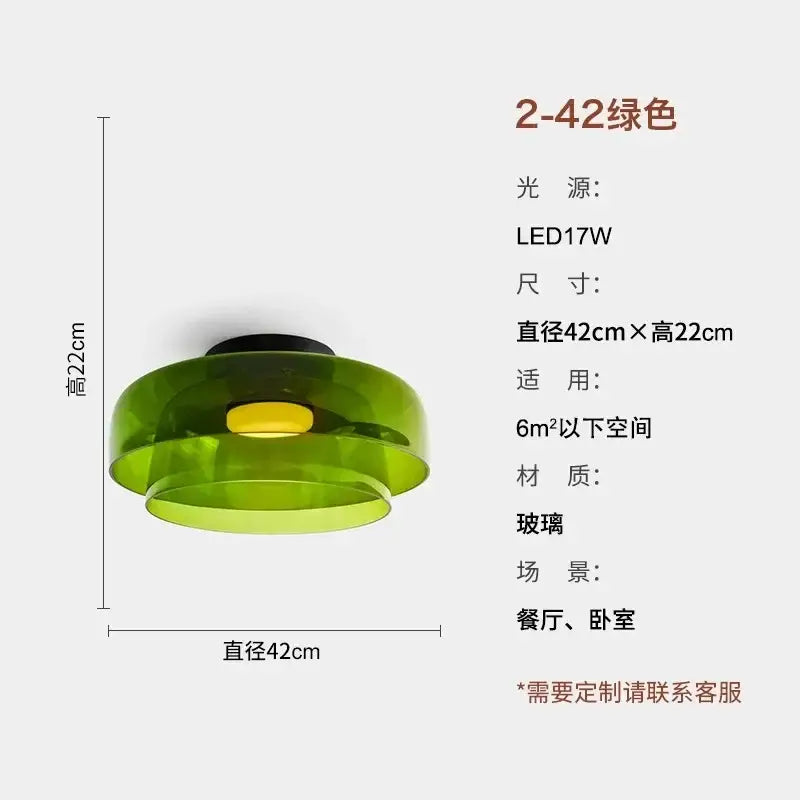 Modern amber glass led ceiling light with translucent green layered glass design and led bulb for living room use