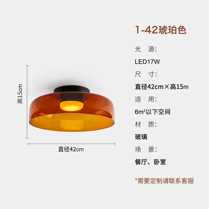 Modern amber glass led ceiling light with warm amber glass and black base for dining or bedroom ceiling light