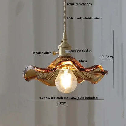 Modern amber glass led pendant lamp with copper socket and adjustable wire for dining room walnut wood accent