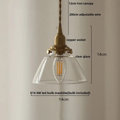 Antique brass-finished pendant light with clear amber glass led shade and e14 bulb for modern kitchen use