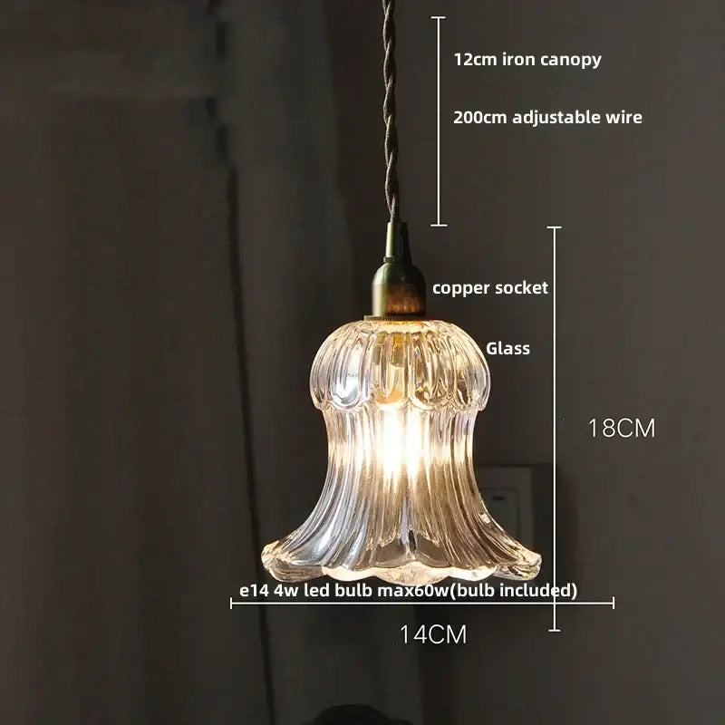 Modern amber glass led pendant light with clear fluted glass shade copper socket and twisted iron canopy
