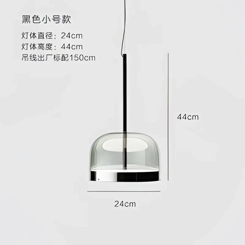Modern amber glass pendant light with black minimalist chrome base featuring clean lines and glass pendant light design