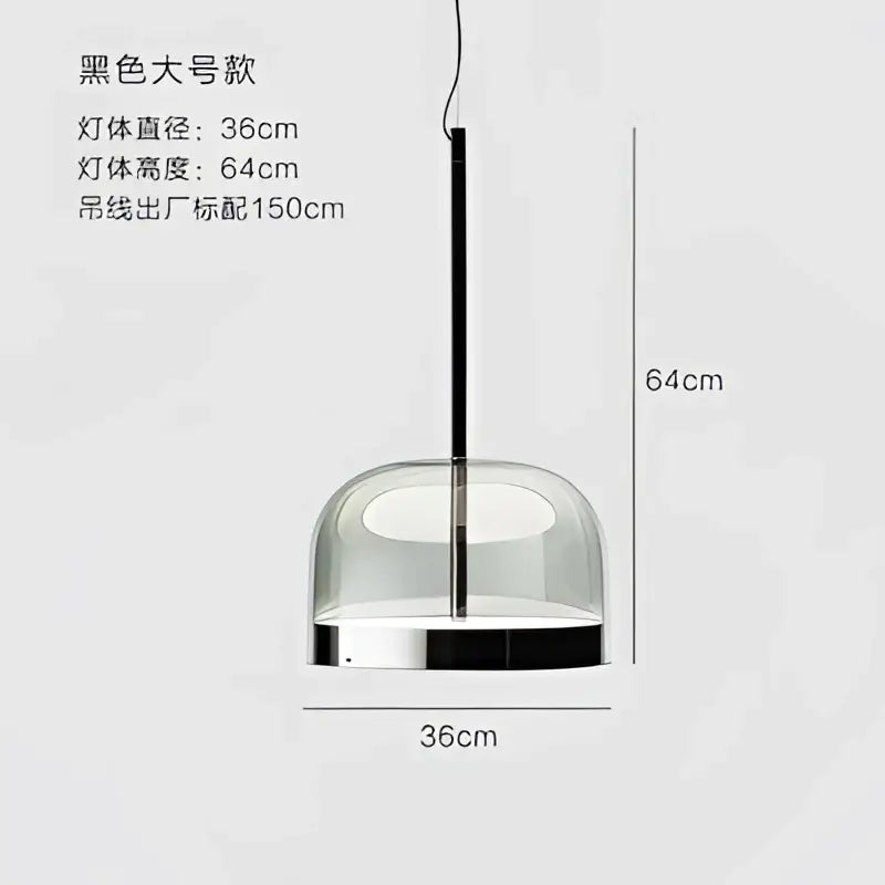 Modern amber glass pendant light with black dome shape transparent glass body and polished chrome base for dining room