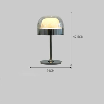 Modern dome-shaped table lamp with clear glass top and polished chrome base complements amber glass pendant light dining room copper finish