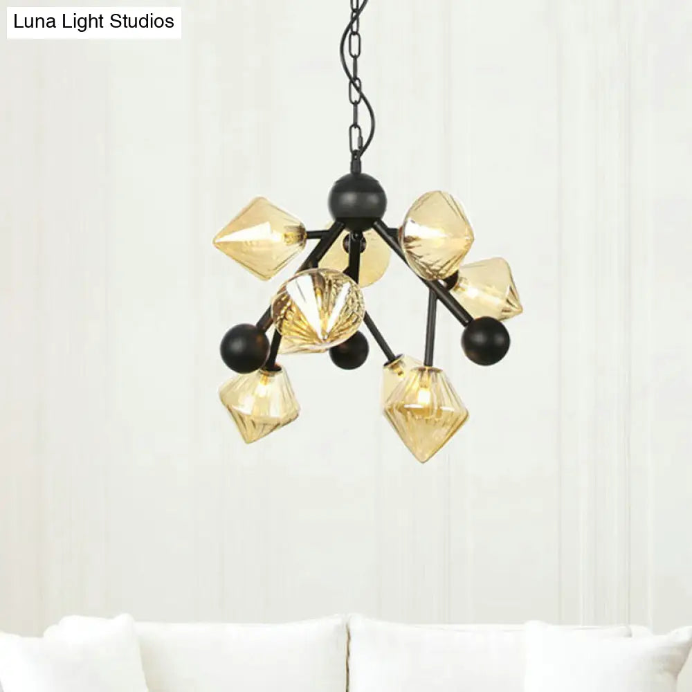 Lámpara de techo piramidal moderna de cristal ámbar - Lámpara colgante de 9 luces para el techo del comedor