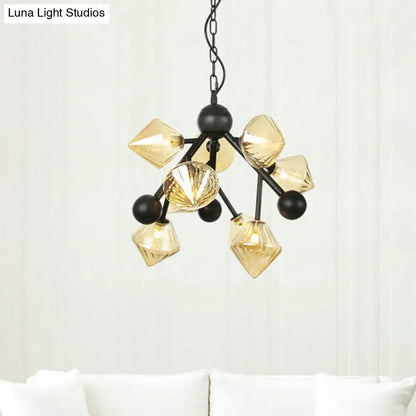 Lámpara de techo piramidal moderna de cristal ámbar - Lámpara colgante de 9 luces para el techo del comedor