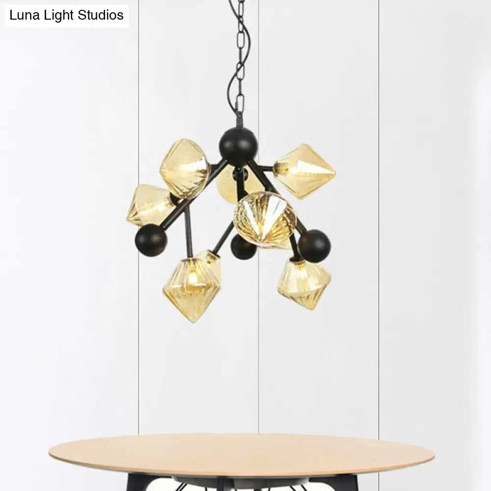 Lámpara de techo piramidal moderna de cristal ámbar - Lámpara colgante de 9 luces para el techo del comedor