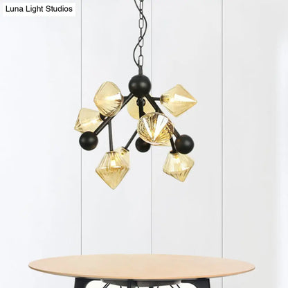 Lámpara de techo piramidal moderna de cristal ámbar - Lámpara colgante de 9 luces para el techo del comedor