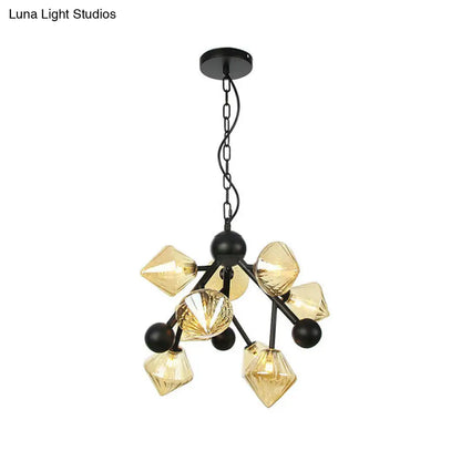 Lámpara de techo piramidal moderna de cristal ámbar - Lámpara colgante de 9 luces para el techo del comedor