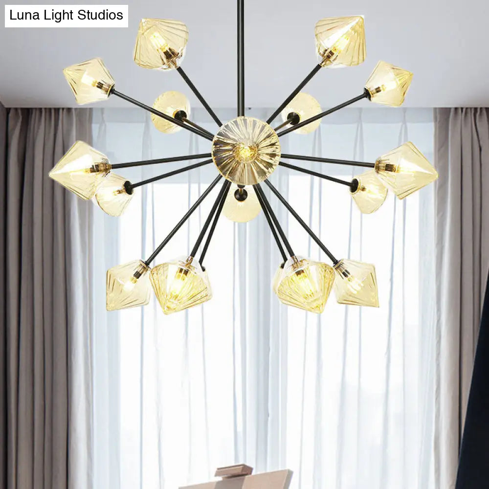 Modern Amber Glass Semi Flush Ceiling Light - 18 Bulbs, Perfect for Living Room