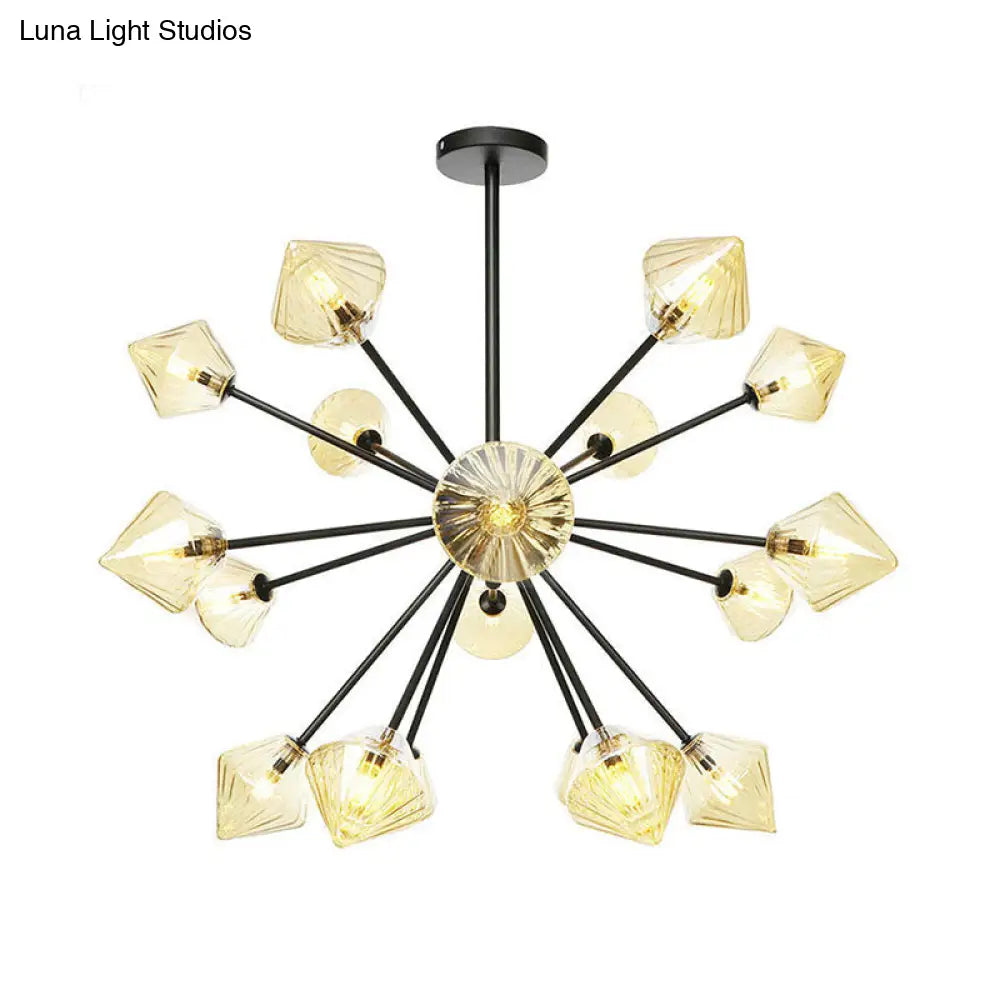 Modern Amber Glass Semi Flush Ceiling Light - 18 Bulbs, Perfect for Living Room