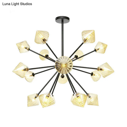 Modern Amber Glass Semi Flush Ceiling Light - 18 Bulbs, Perfect for Living Room