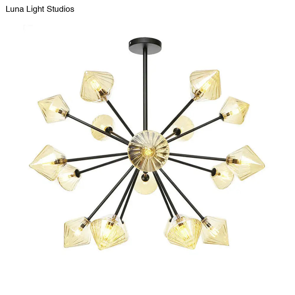 Modern Amber Glass Semi Flush Ceiling Light - 18 Bulbs, Perfect for Living Room