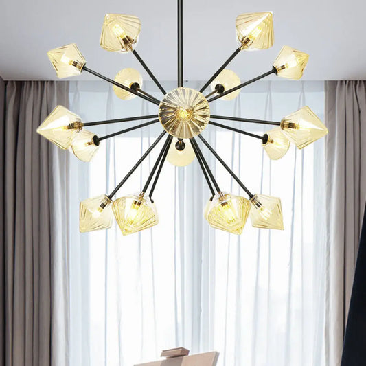 Modern Amber Glass Semi Flush Ceiling Light - 18 Bulbs, Perfect for Living Room