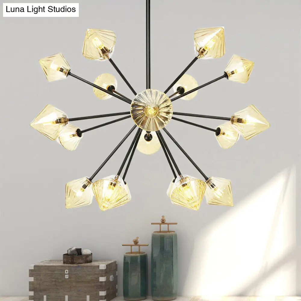 Modern Amber Glass Semi Flush Ceiling Light - 18 Bulbs, Perfect for Living Room