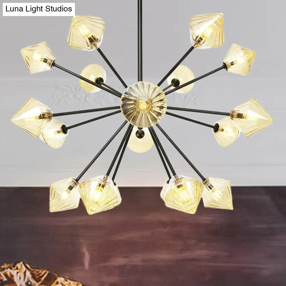 Modern Amber Glass Semi Flush Ceiling Light - 18 Bulbs, Perfect for Living Room