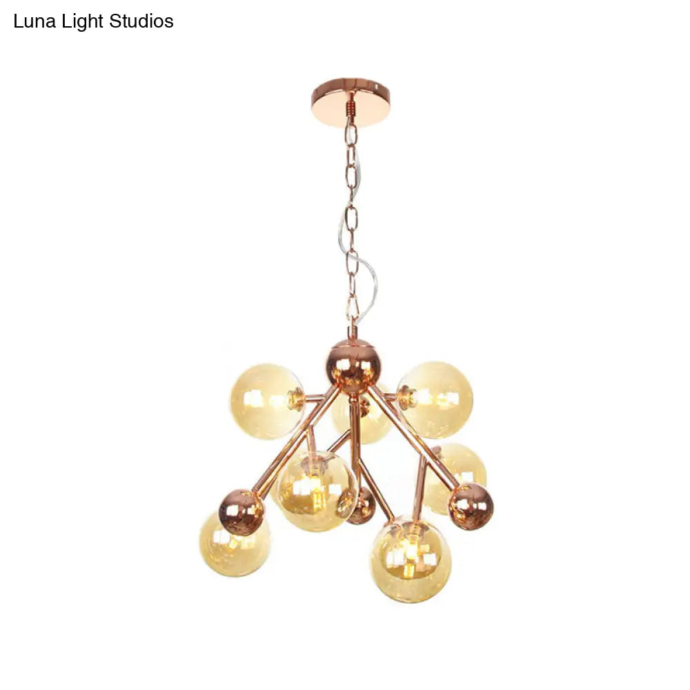 Lámpara de techo esférica moderna de cristal ámbar con 9 luces para sala de estar