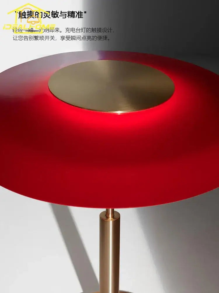 Modern red circular decorbites dora glass table lamp with brass base and central accent for bedroom lighting