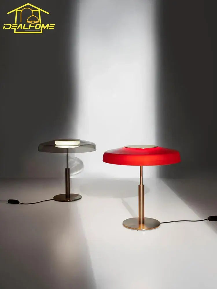 Modern amber glass table lamp with red translucent dora glass and sleek metallic base ideal for bedroom decorbites dora glass table