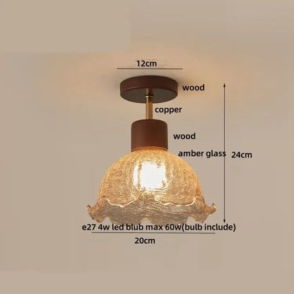 Modern amber glass wood led ceiling light with warm textured crackled amber glass and wooden accents for living room decorbites amber glass
