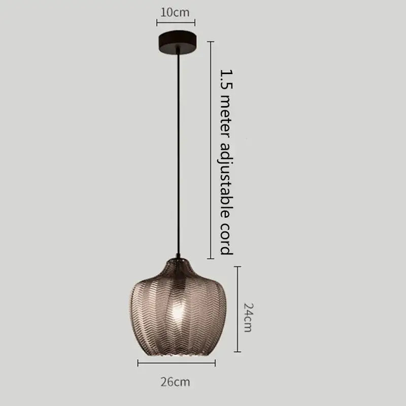 Modern amber gray glass pendant light with textured wavy amber gray glass shade and black adjustable cord decorbites amber gray