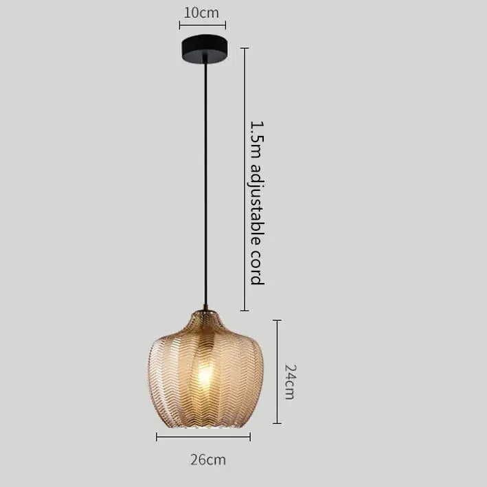 Modern pendant light with decorbites amber gray wavy textured amber gray glass shade and black adjustable cord for dining room