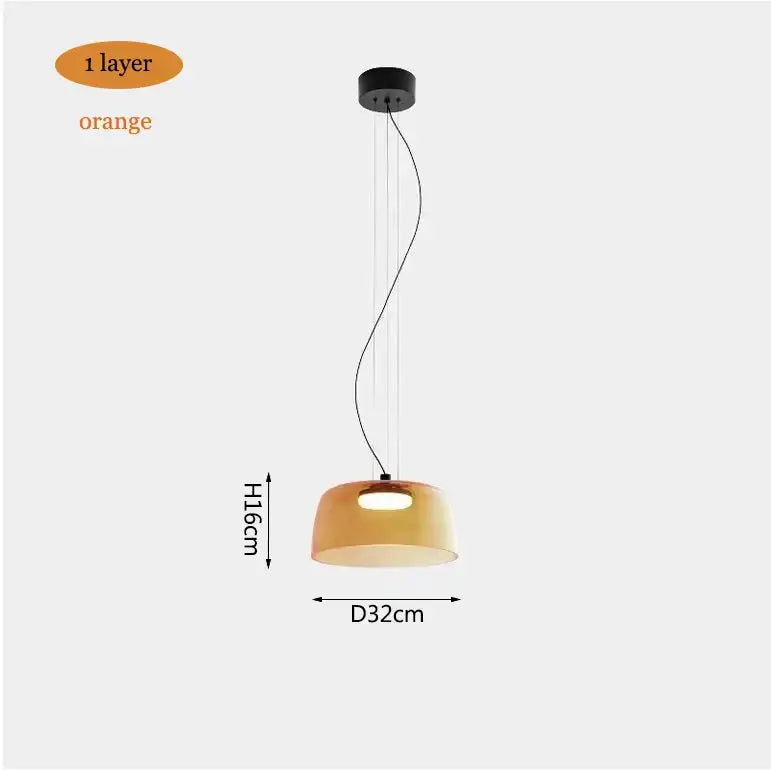 Modern amber single-layer pendant light with sleek black ceiling mount and levels colorful glass design for dining room decorbites