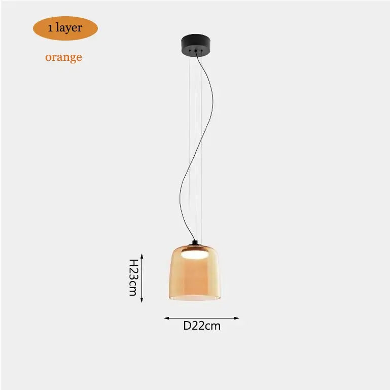 Modern amber layered glass pendant light with orange levels colorful glass and black ceiling mount for dining room decorbites