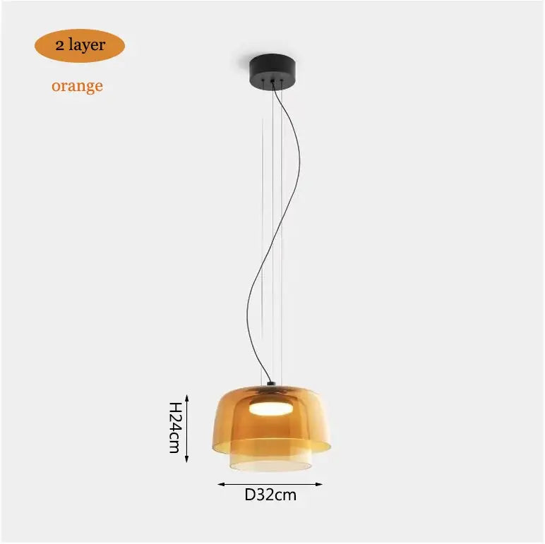 Modern amber layered glass pendant light featuring orange two-layer levels colorful glass shades for dining room decorbites