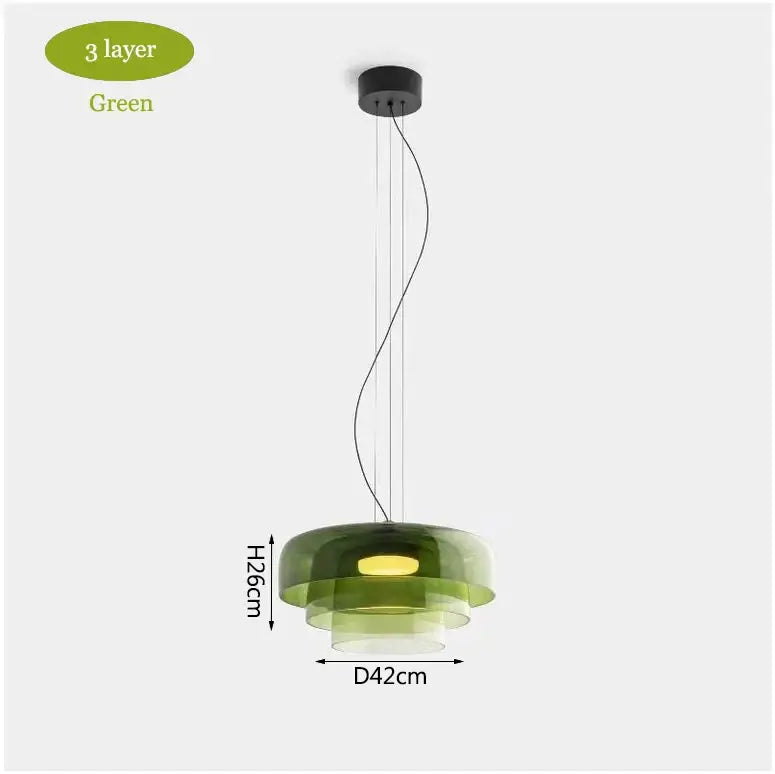 Modern green three-layer glass pendant light with tiered design perfect for dining room decorbites levels colorful glass