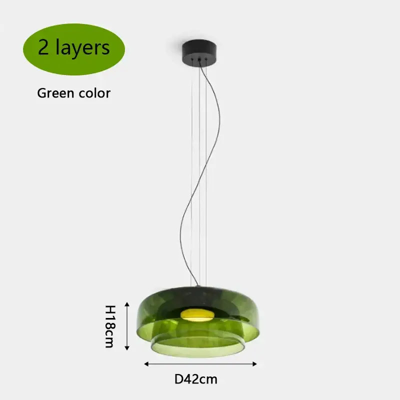 Modern amber layered glass pendant light with green two-layer glass and black ceiling mount for decorbites levels colorful decor