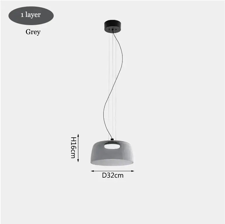 Modern grey single-layer pendant light with sleek curved design complements decorbites levels colorful glass chandelier