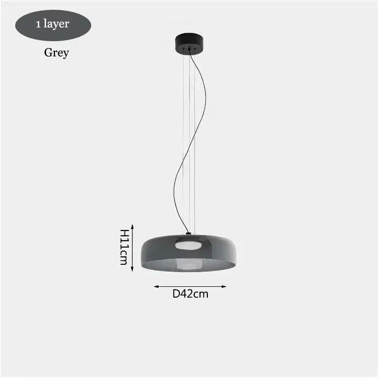 Modern grey single-layer pendant light with curved suspension cords complements decorbites levels colorful glass chandelier