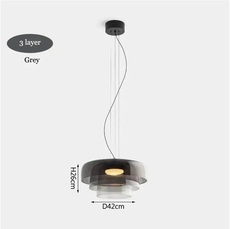 Modern three-layer grey glass pendant light with sleek layered design and warm glow for dining room decorbites levels colorful glass