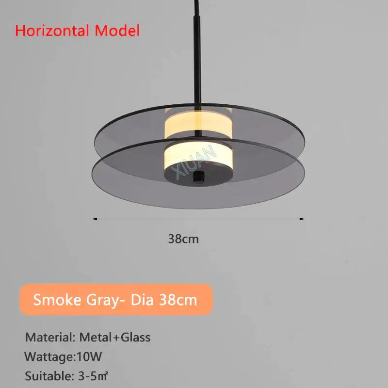 Modern amber smoke gray glass pendant lamp with layered glass discs and metal frame for dining room decorbites amber smoke