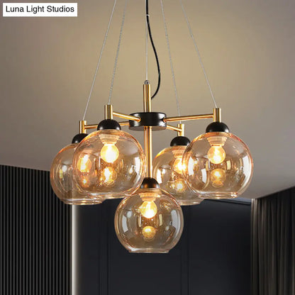 Lámpara de araña moderna de cristal ámbar/gris humo con acabado negro - Lámpara colgante de 5 luces