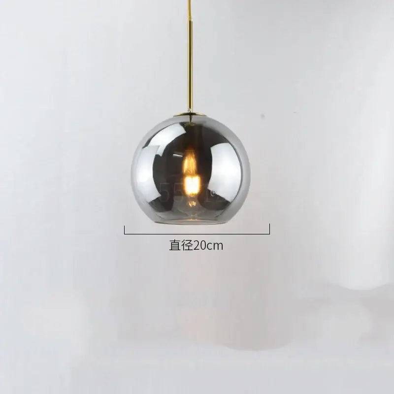 Modern amber smoked gray and clear glass ball led pendant lights with a 20cm reflective decorbites glass ball finish