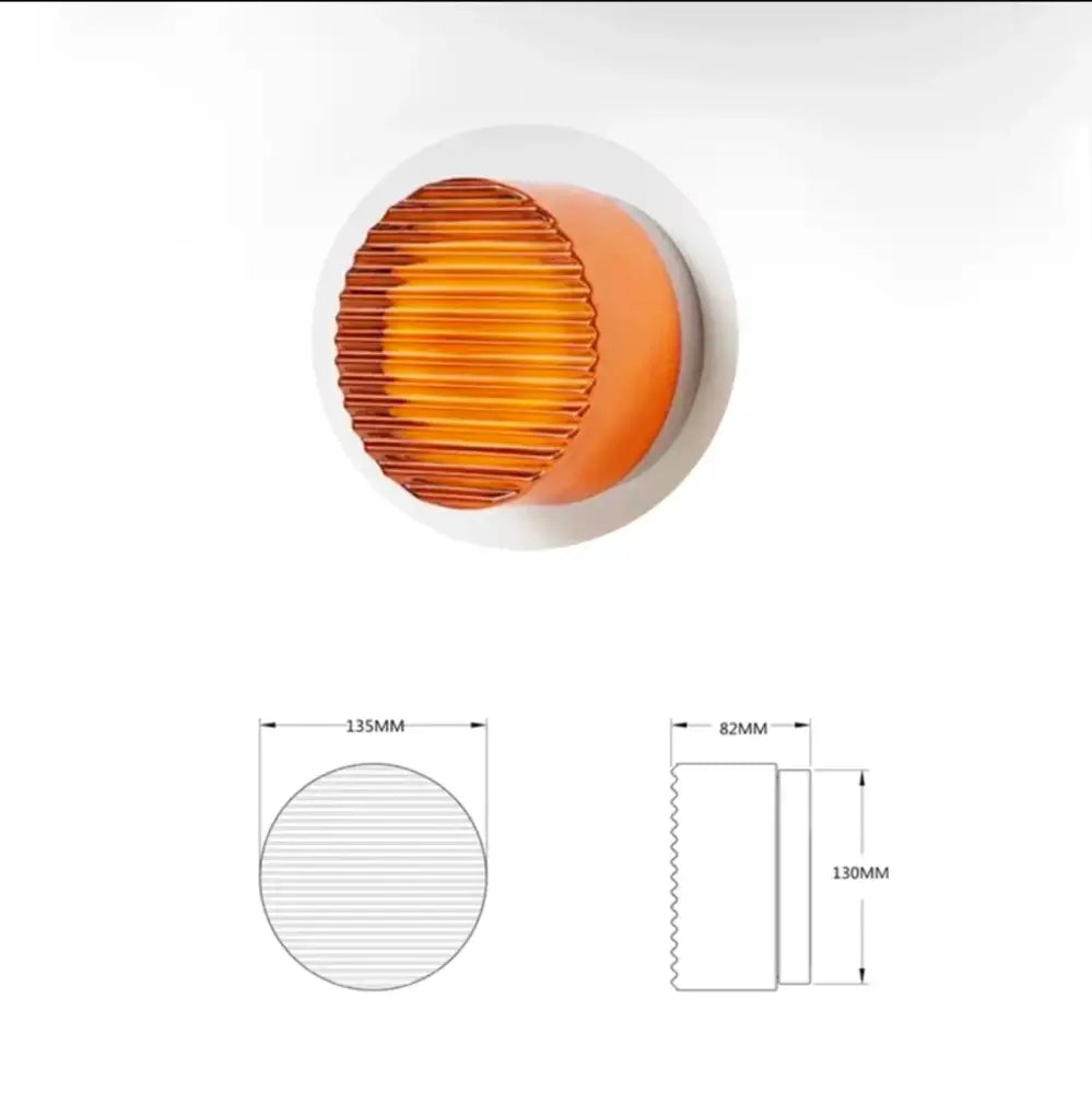 Modern amber and white glass sconce led wall lamp with orange amber circular warning light and ribbed lens