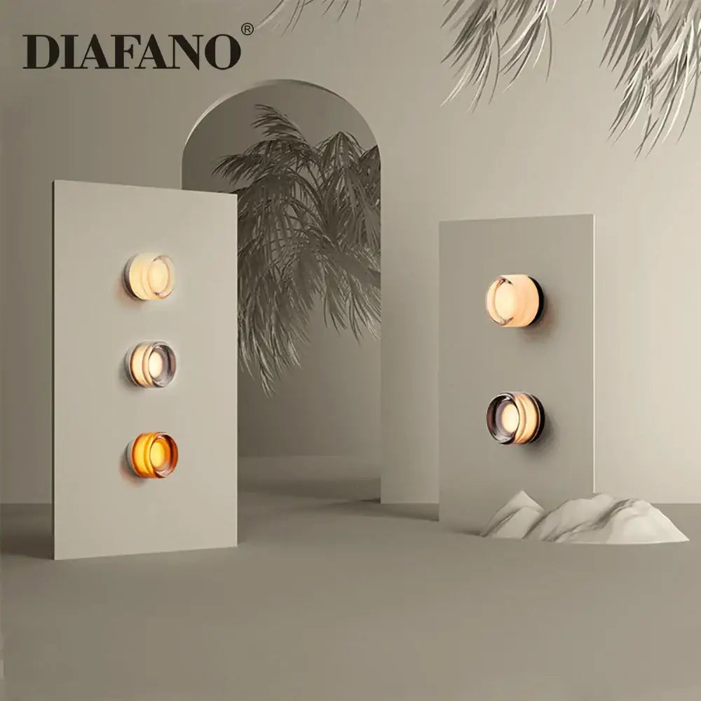 Diafano modern amber and white glass sconce led wall lamps with frosted shades and metallic frames for living room