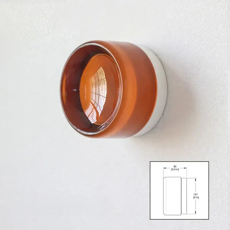 Modern amber and white glass sconce led wall lamp with glossy amber glass and white ceramic base for living room