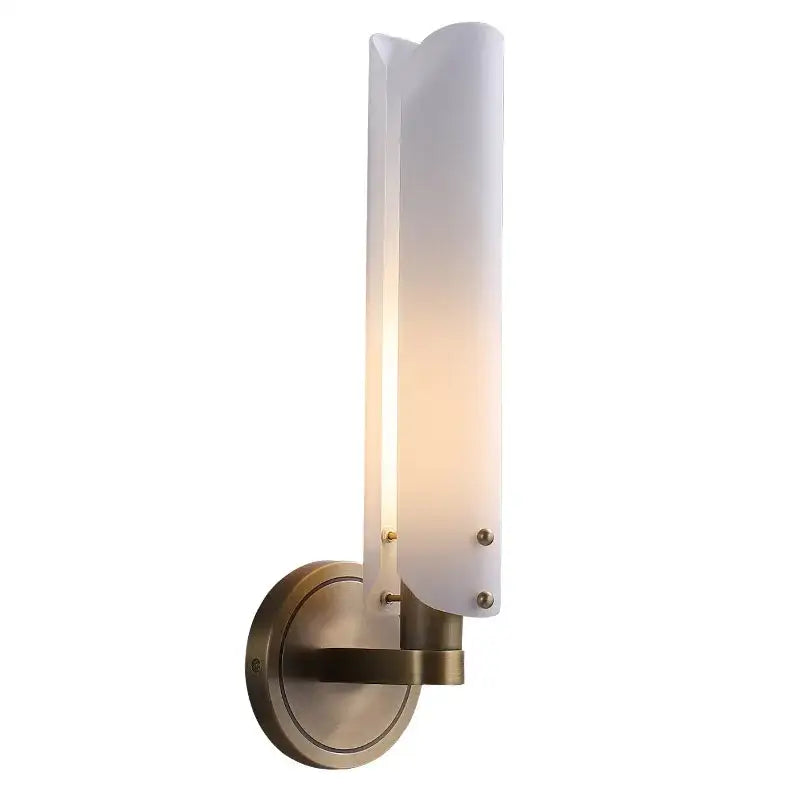 A modern amber and white led wall sconce with frosted glass shade and antique brass finish for bedroom decorbites led wall use