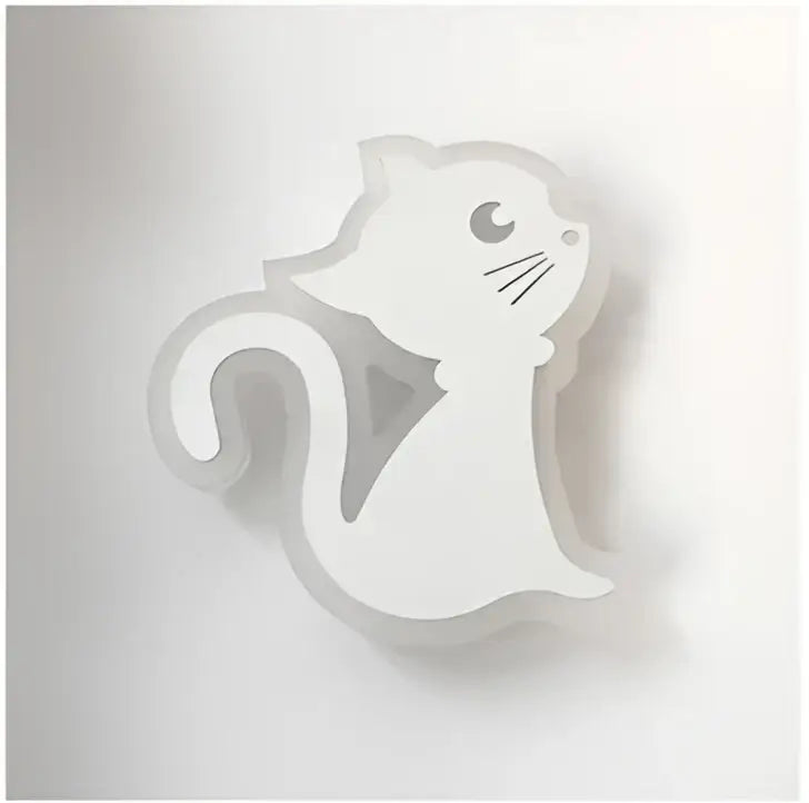 White cat-shaped acrylic kids led wall light with minimalist design and glossy finish for bedroom decorbites kids led decor