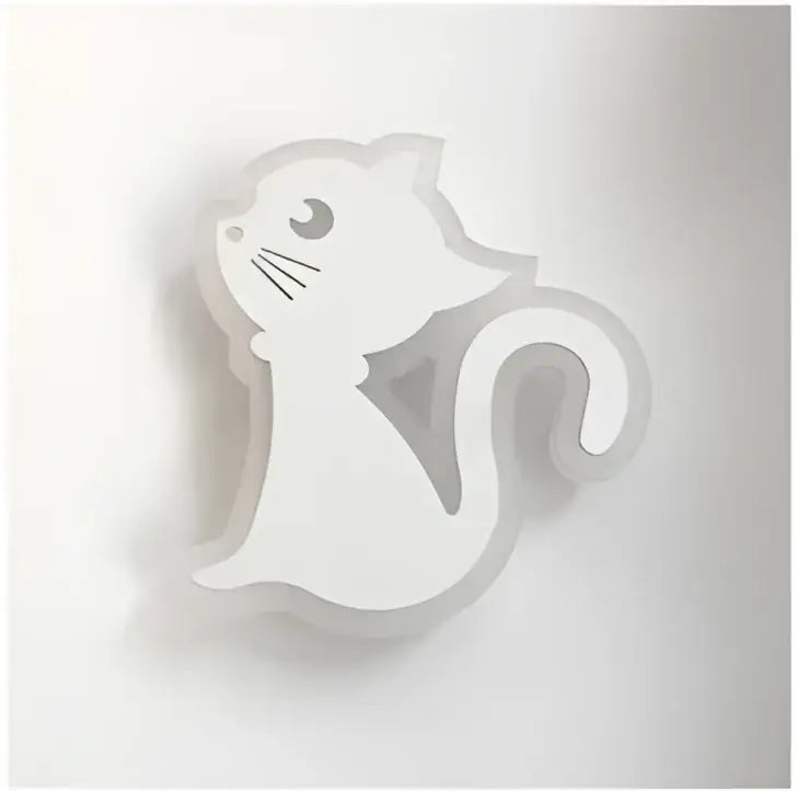 Modern animal acrylic white cat-shaped kids led wall light with minimalist design and glossy finish for bedroom decorbites decorbites kids led wall