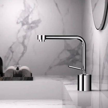 Modern antique bronze curved brass faucet with chrome finish and minimalist cylindrical base for bathroom fixtures