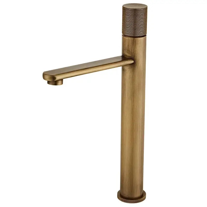 Modern antique bronze single handle bathroom faucet with brass finish textured knurled knob for cold water use