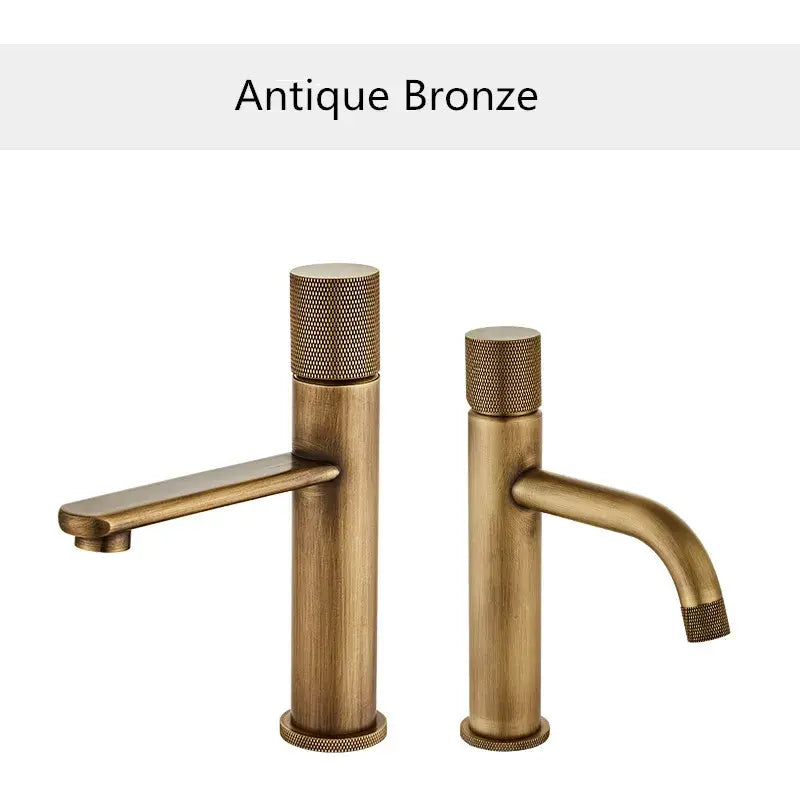 Modern antique bronze single handle bathroom faucet with textured knurled handles for cold water use